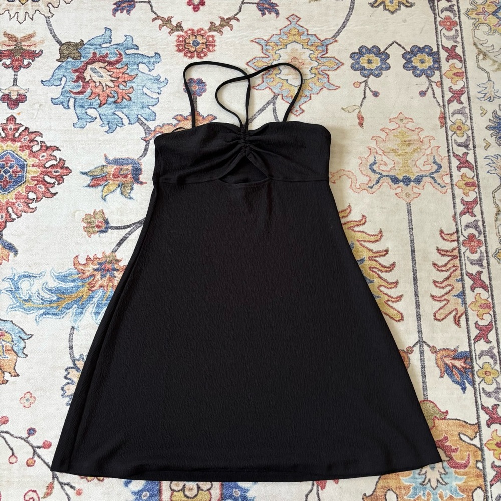 H&M Black Spaghetti Strap Halter Crossover Front Cut Out Mini Dress Fit & Flare